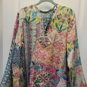 Johnny Was Colorful Floral Silk Blouse
